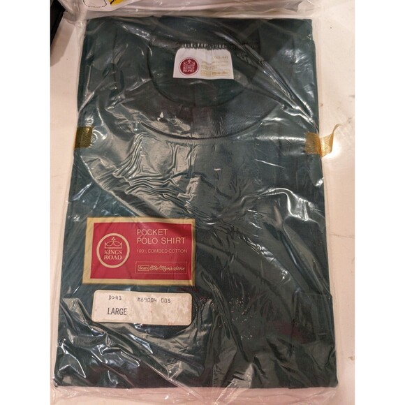Kings Road Pocket Polo Shirt Sears Large Green 100 Percent Cotton NOS - Picture 1 of 5